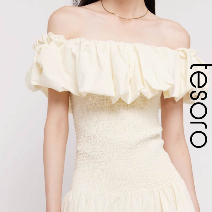 Off-Shoulder Frill Smocked Dress