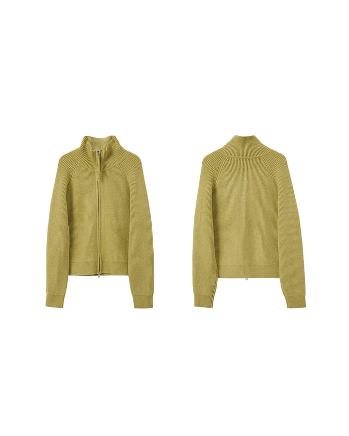 High Neck Ribbed Zip Knit Jacket