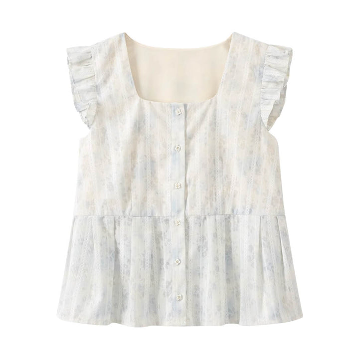 Frill Sleeve Cotton Blouse