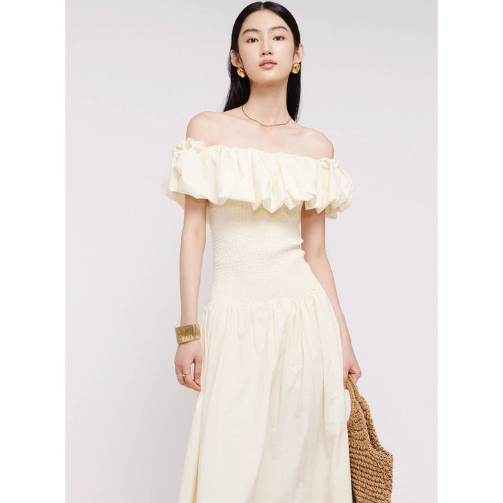 Off-Shoulder Frill Smocked Dress