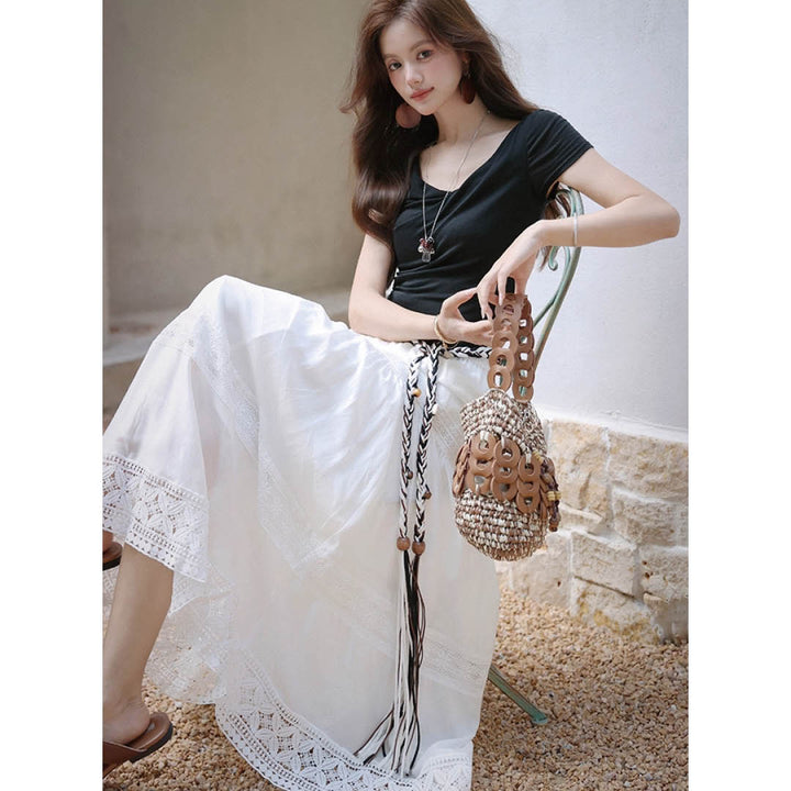 Lace Tiered Maxi Skirt