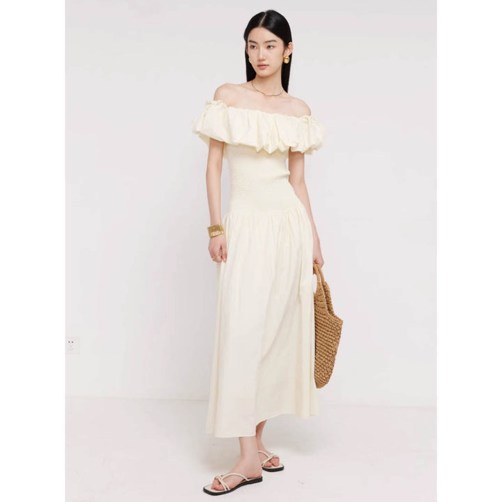 Off-Shoulder Frill Smocked Dress