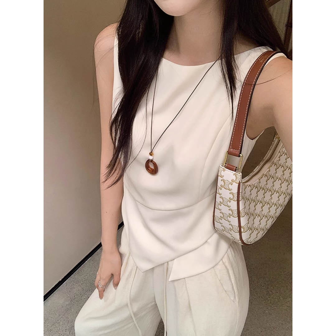 Angled Hem Sleeveless Blouse
