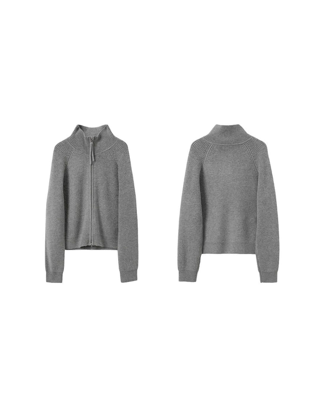 High Neck Ribbed Zip Knit Jacket