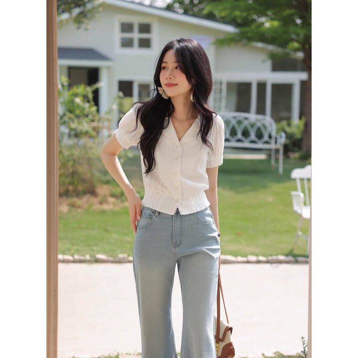 Pearl Button Slim Fit Blouse