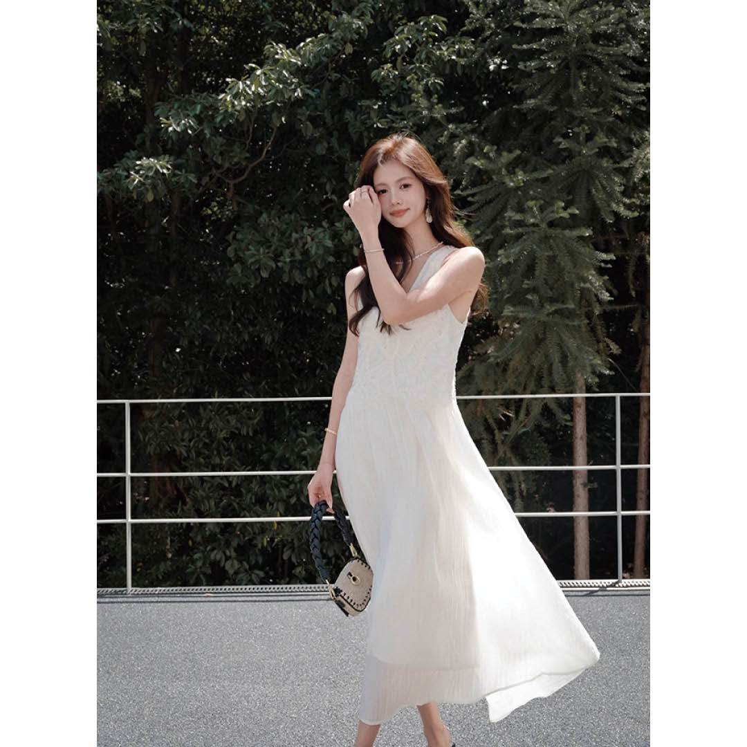 Lace Trim V-Neck Maxi Dress