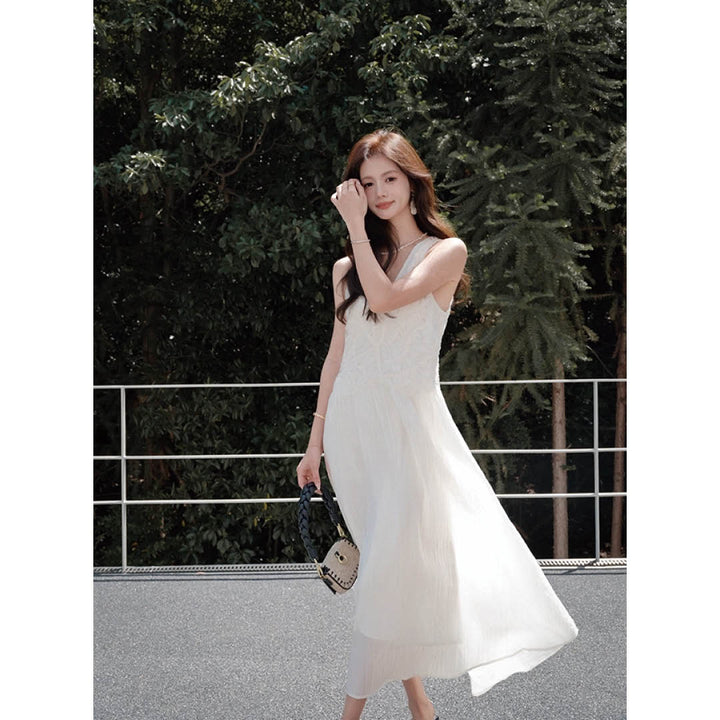 Lace Trim V-Neck Maxi Dress