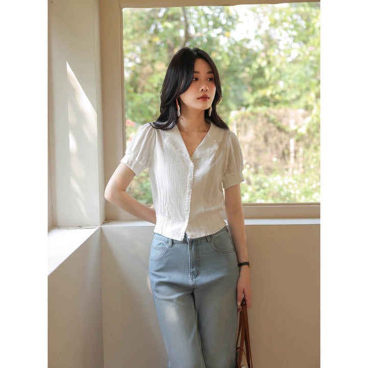 Pearl Button Slim Fit Blouse