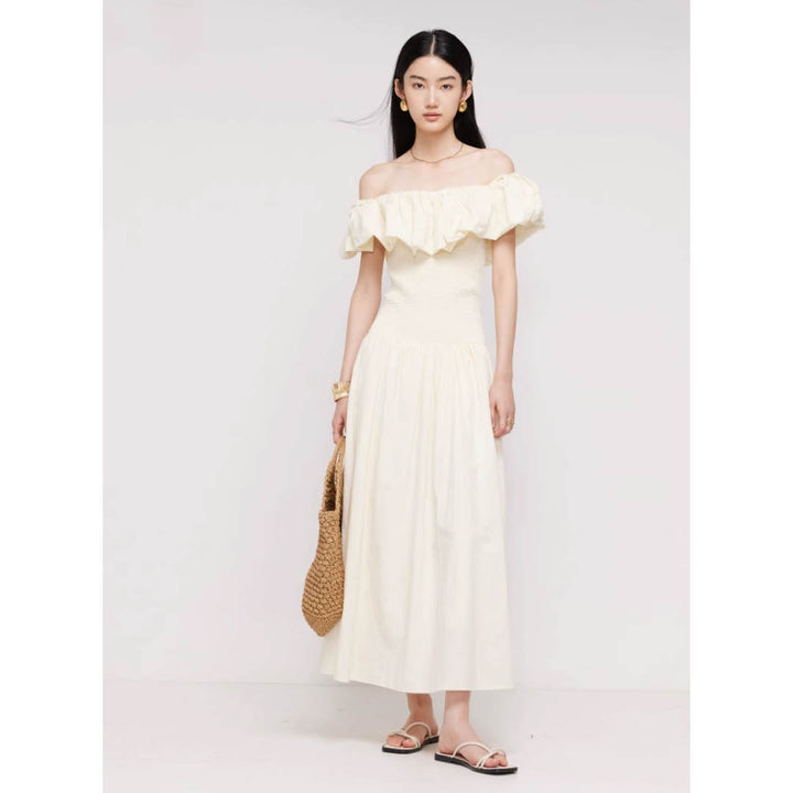 Off-Shoulder Frill Smocked Dress