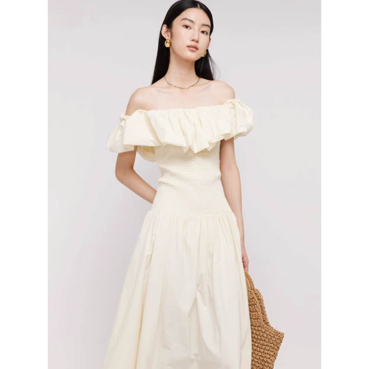 Off-Shoulder Frill Smocked Dress