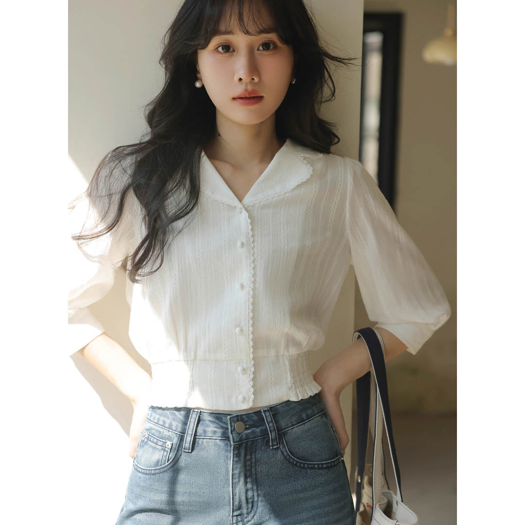 Pearl Button Slim Fit Blouse