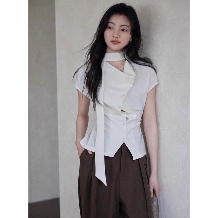 Asymmetric Neck Detail Blouse