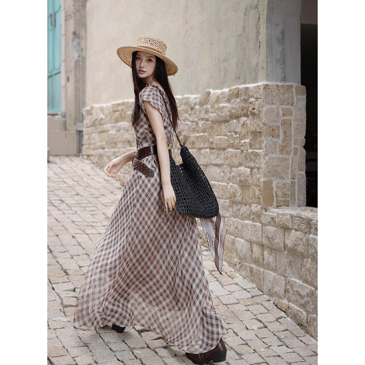 Soft Checked Sleeveless Gown