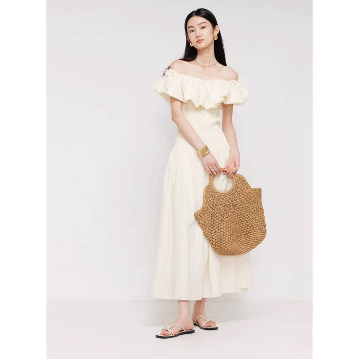 Off-Shoulder Frill Smocked Dress