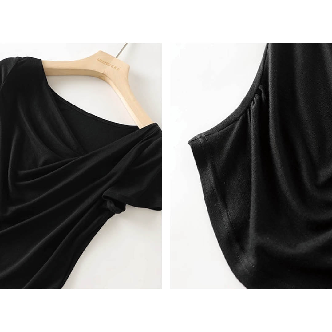 Draped French Neck Slim Top