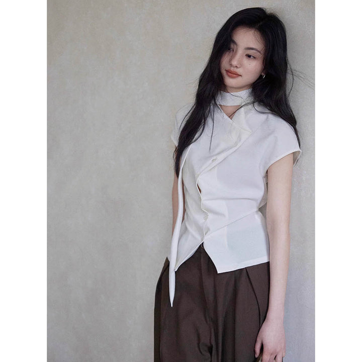 Asymmetric Neck Detail Blouse