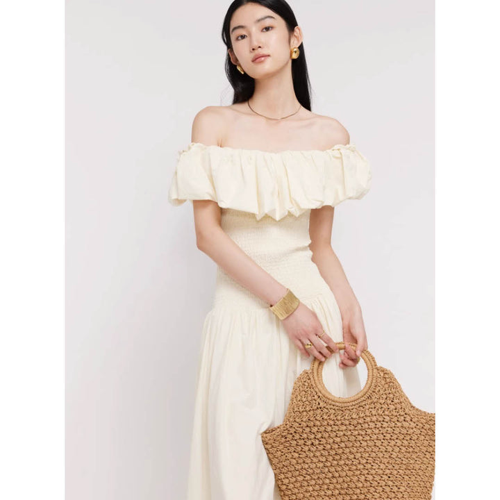 Off-Shoulder Frill Smocked Dress