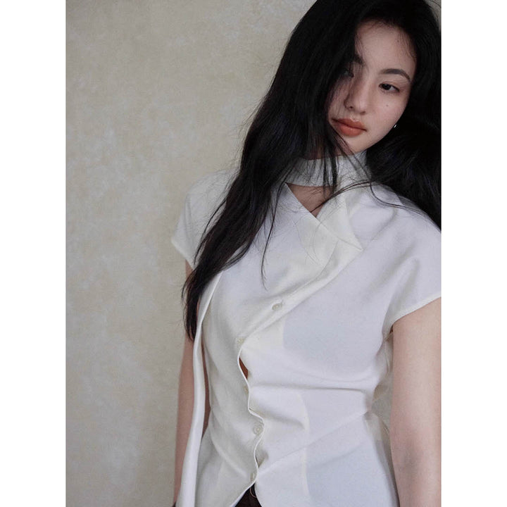 Asymmetric Neck Detail Blouse