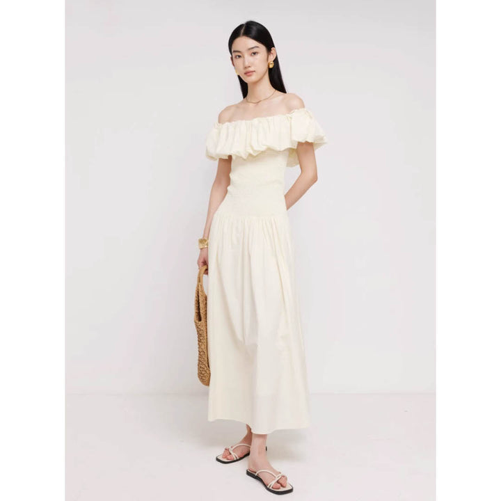Off-Shoulder Frill Smocked Dress