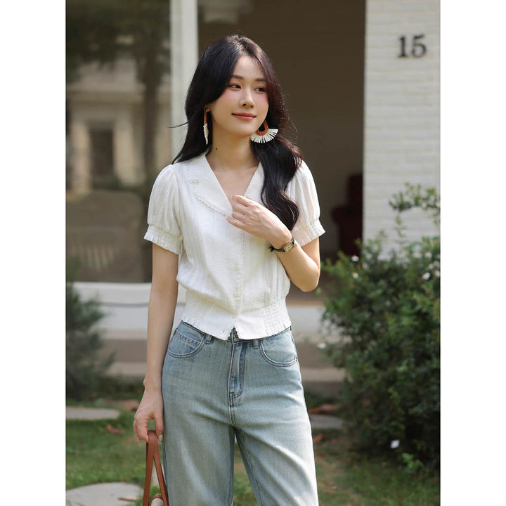 Pearl Button Slim Fit Blouse