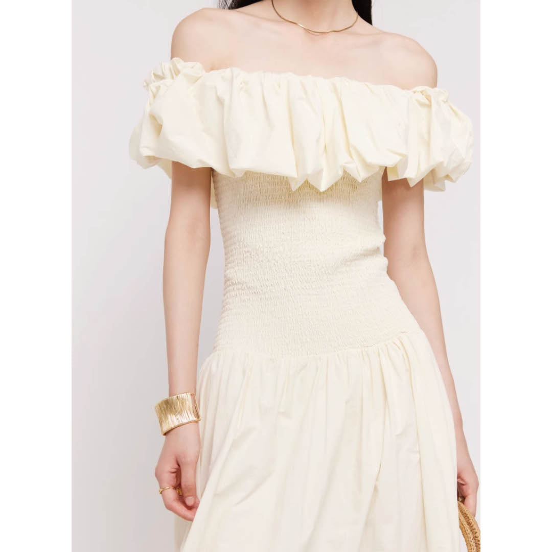 Off-Shoulder Frill Smocked Dress
