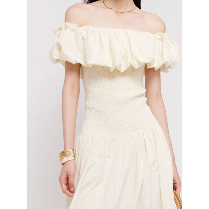 Off-Shoulder Frill Smocked Dress