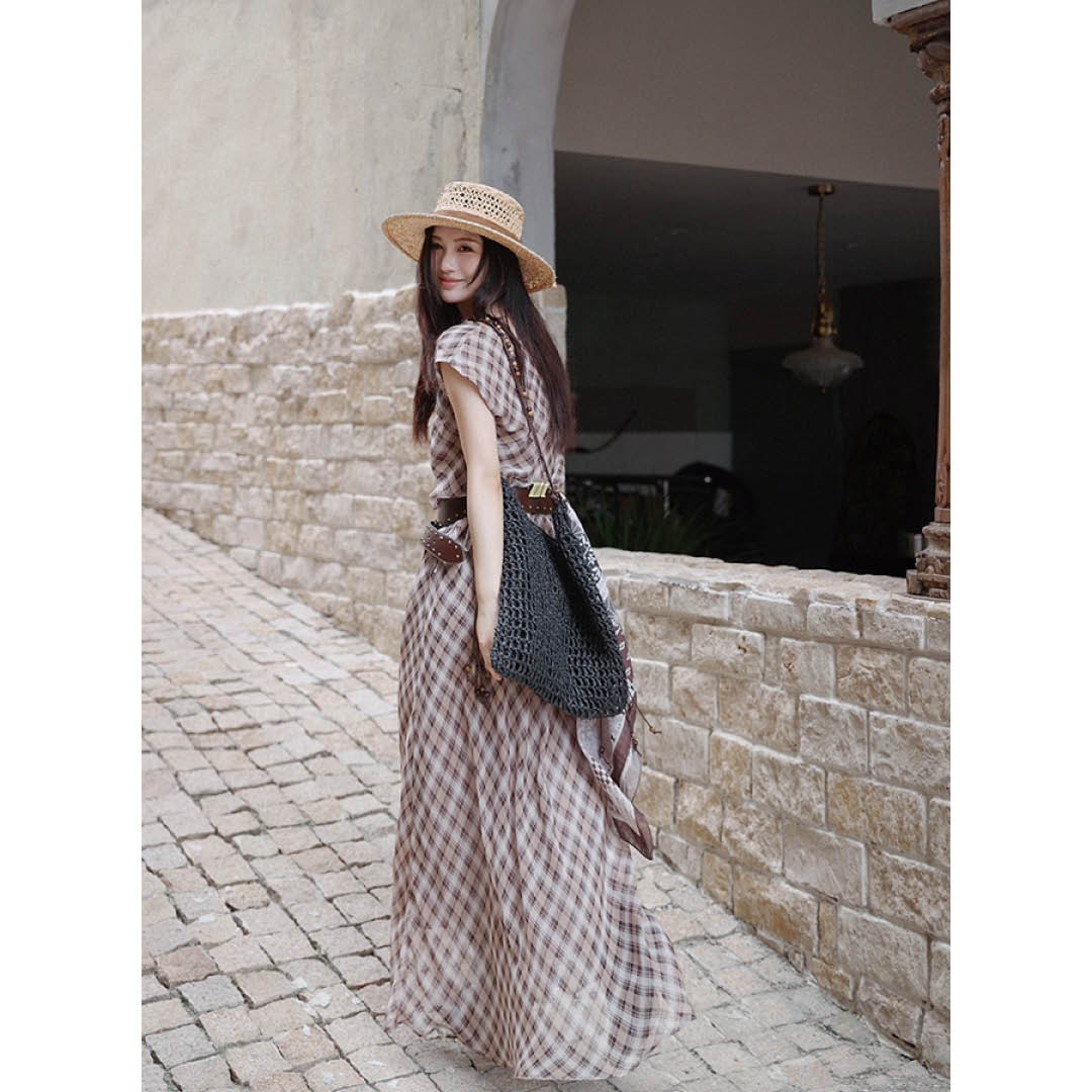 Soft Checked Sleeveless Gown