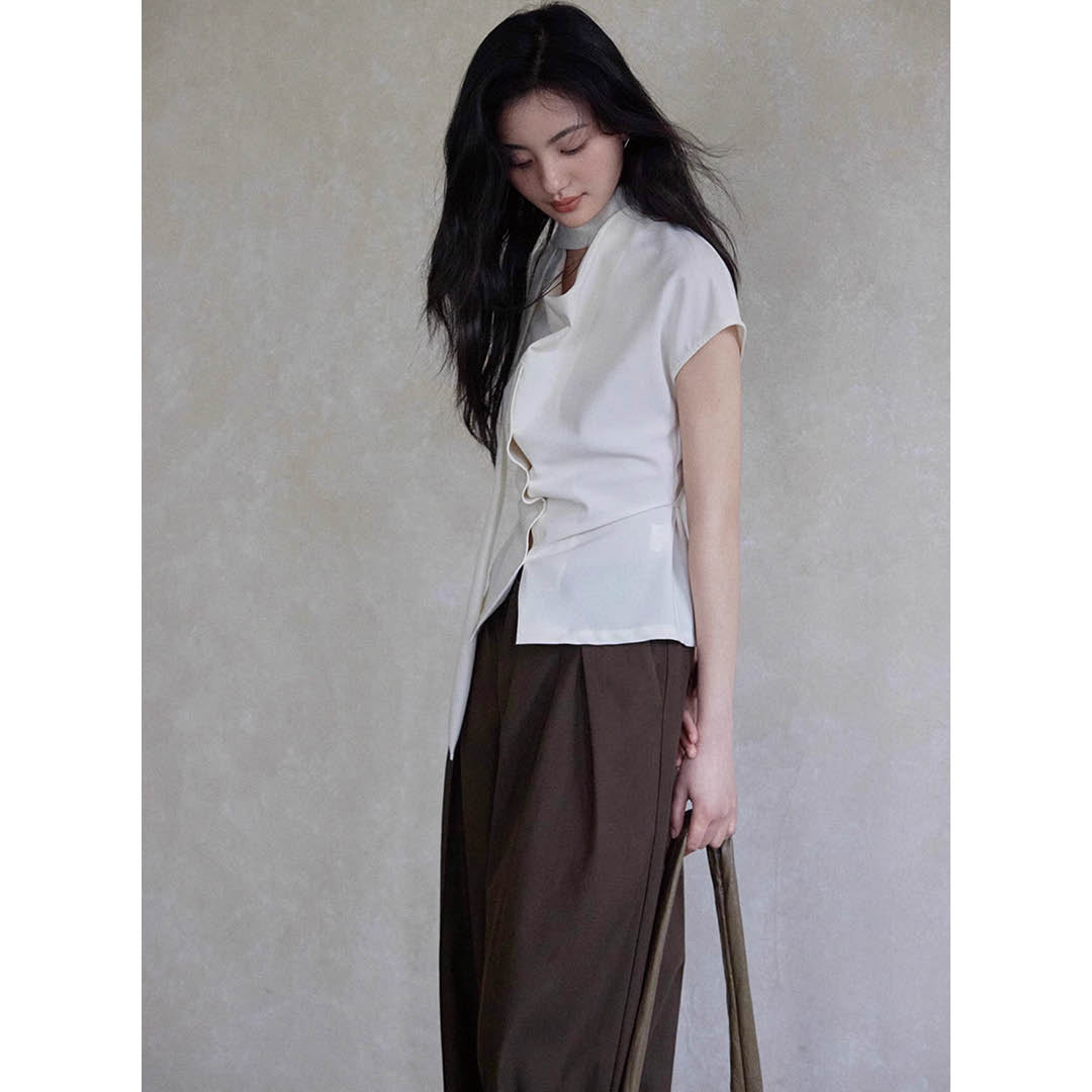Asymmetric Neck Detail Blouse