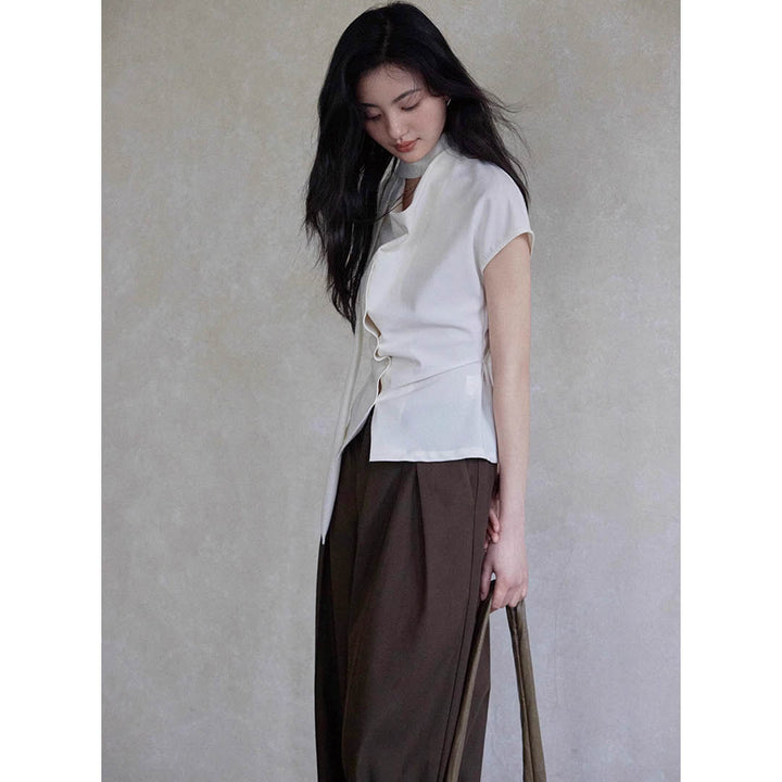 Asymmetric Neck Detail Blouse
