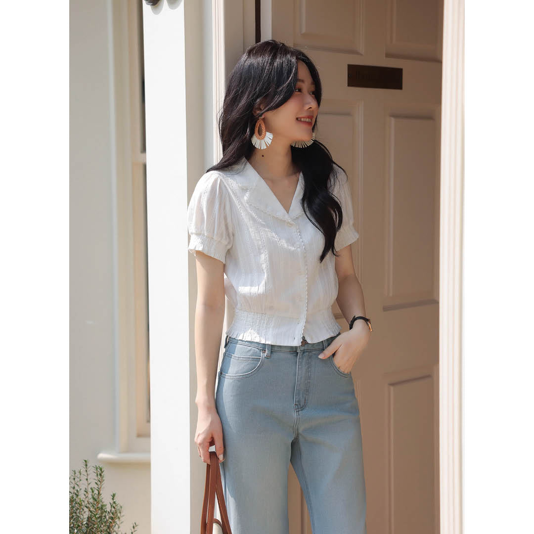 Pearl Button Slim Fit Blouse