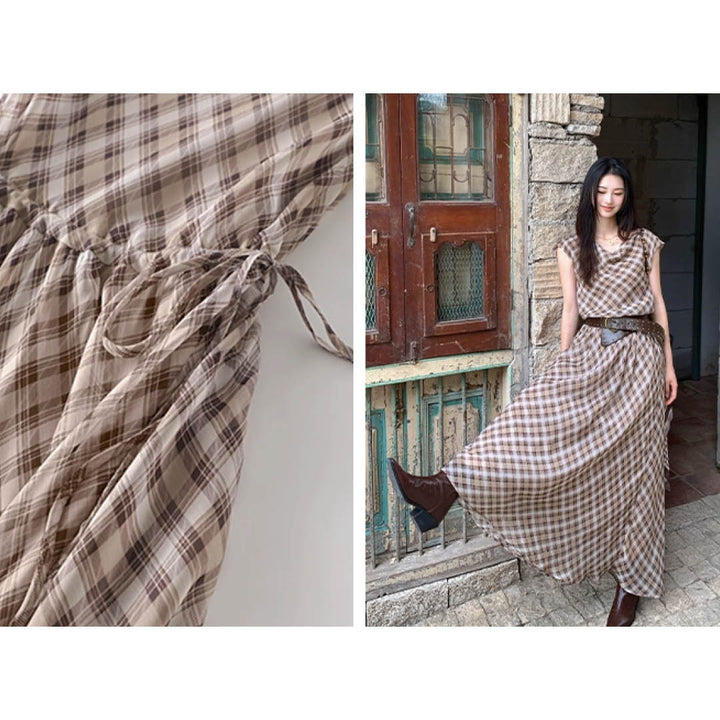 Soft Checked Sleeveless Gown