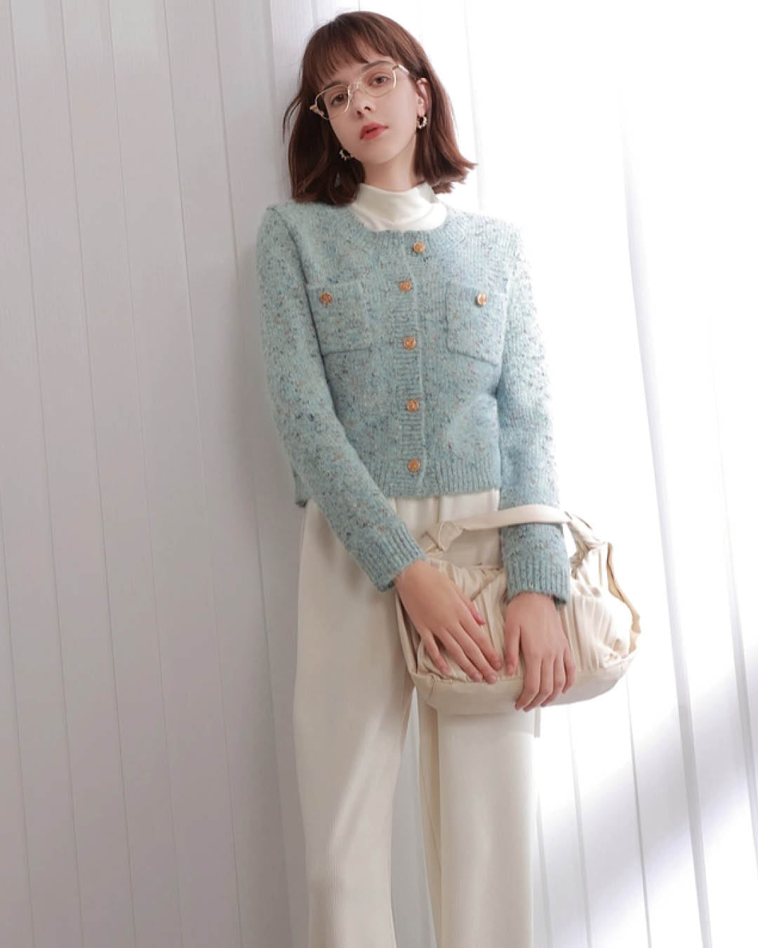 Tweed Touch Gold Button Knit