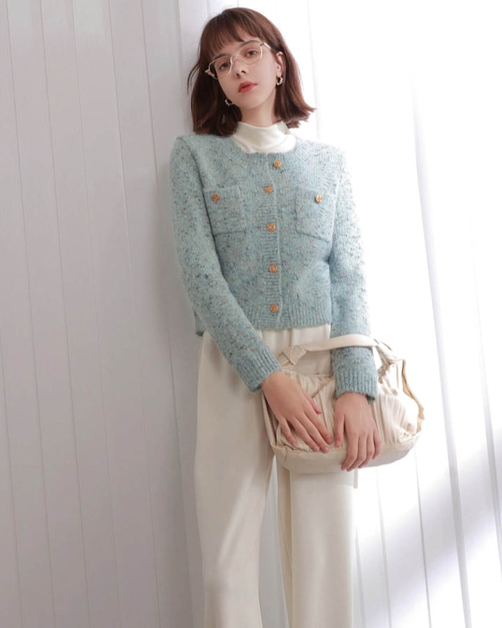 Tweed Touch Gold Button Knit