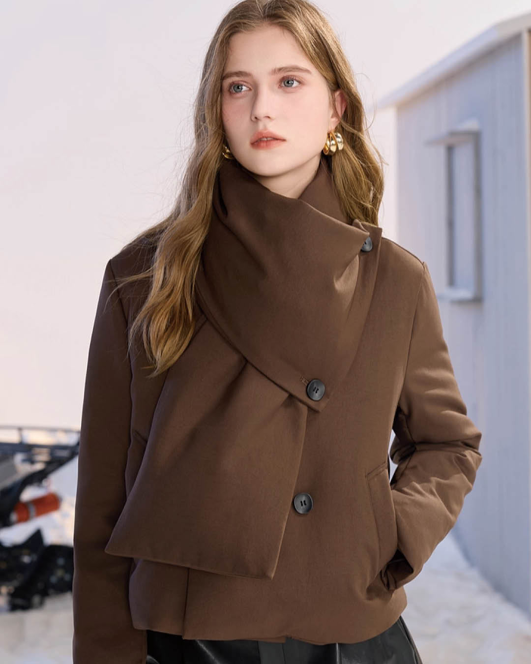 Detachable Scarf Short Coat