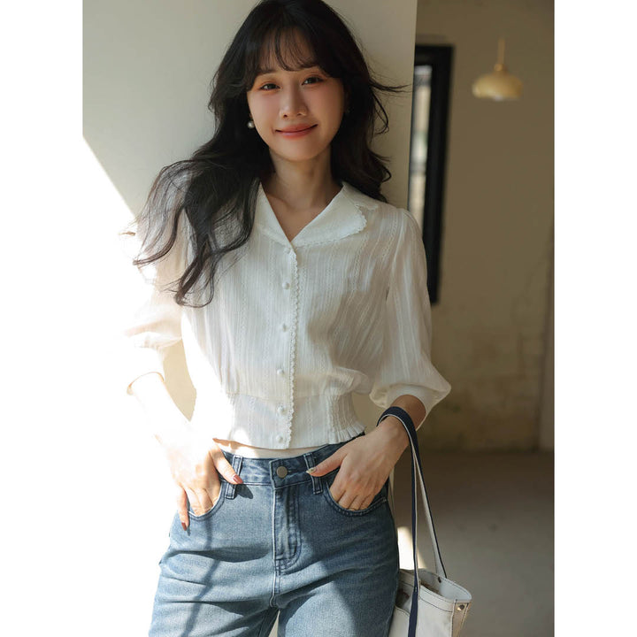 Pearl Button Slim Fit Blouse
