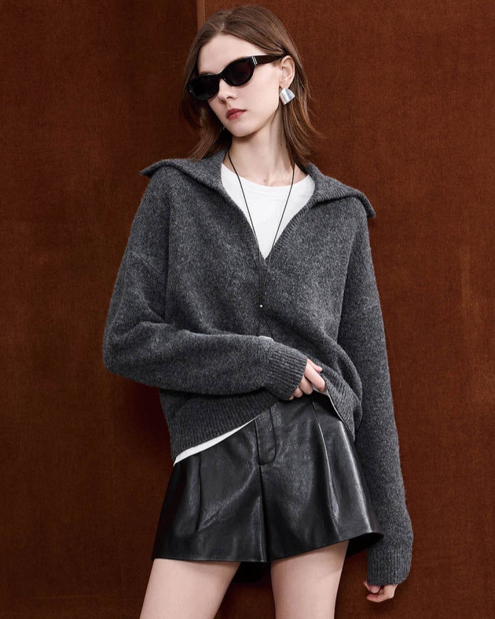 Wide Collar Wool Touch Pullover