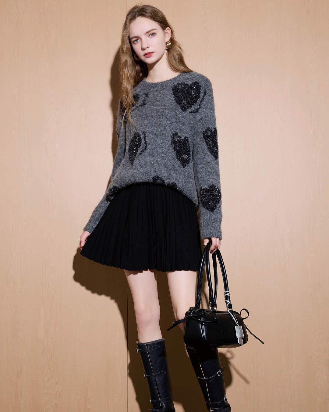 Pleated Knit Mini Skirt