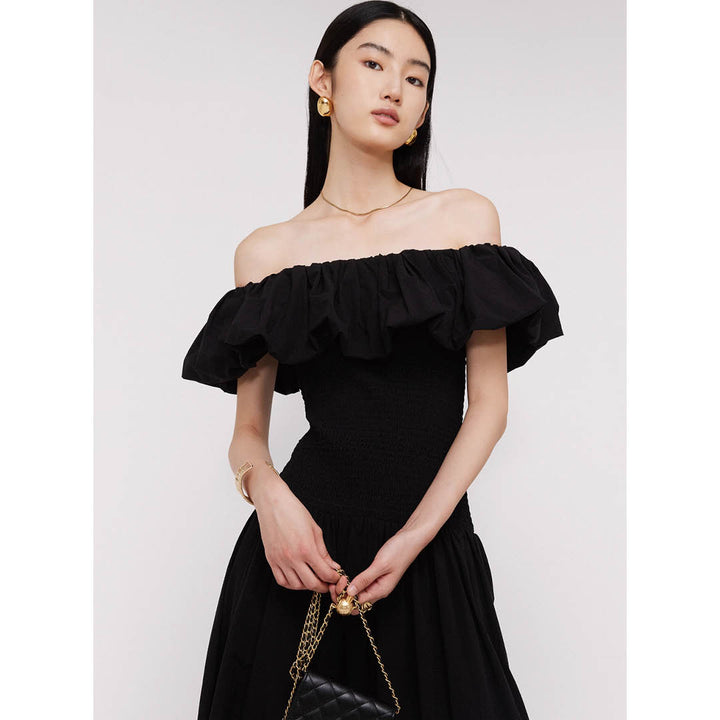 Off-Shoulder Frill Smocked Dress