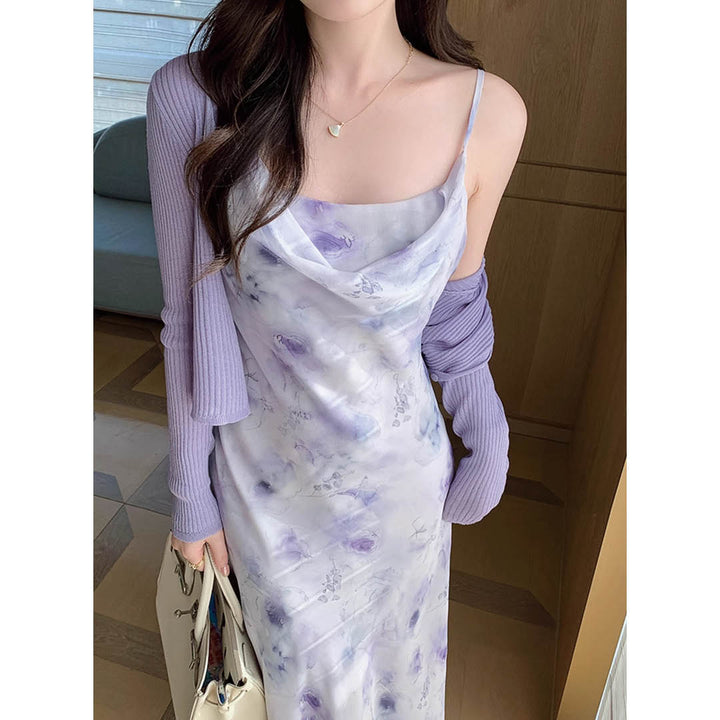 Floral Satin Drape Dress
