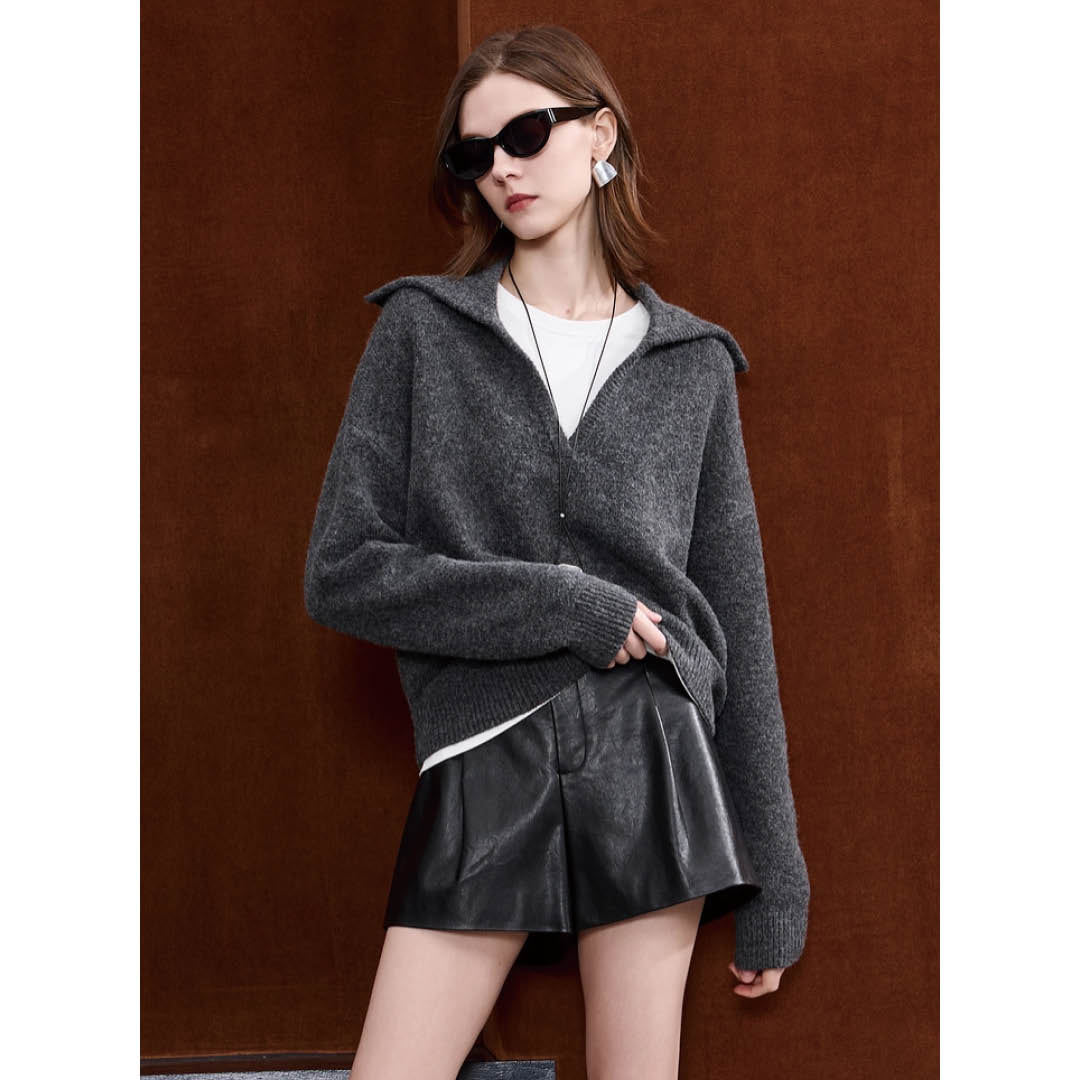 Wide Collar Wool Touch Pullover