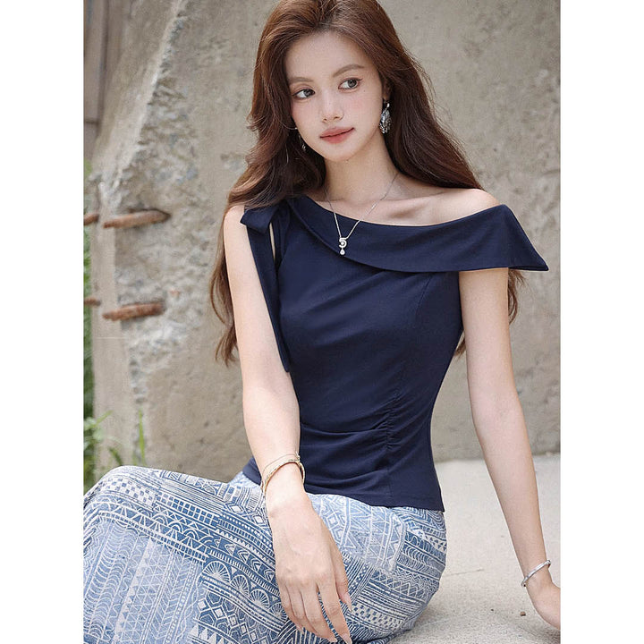 Asymmetric Ribbon Neck Top