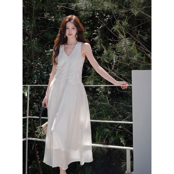 Lace Trim V-Neck Maxi Dress