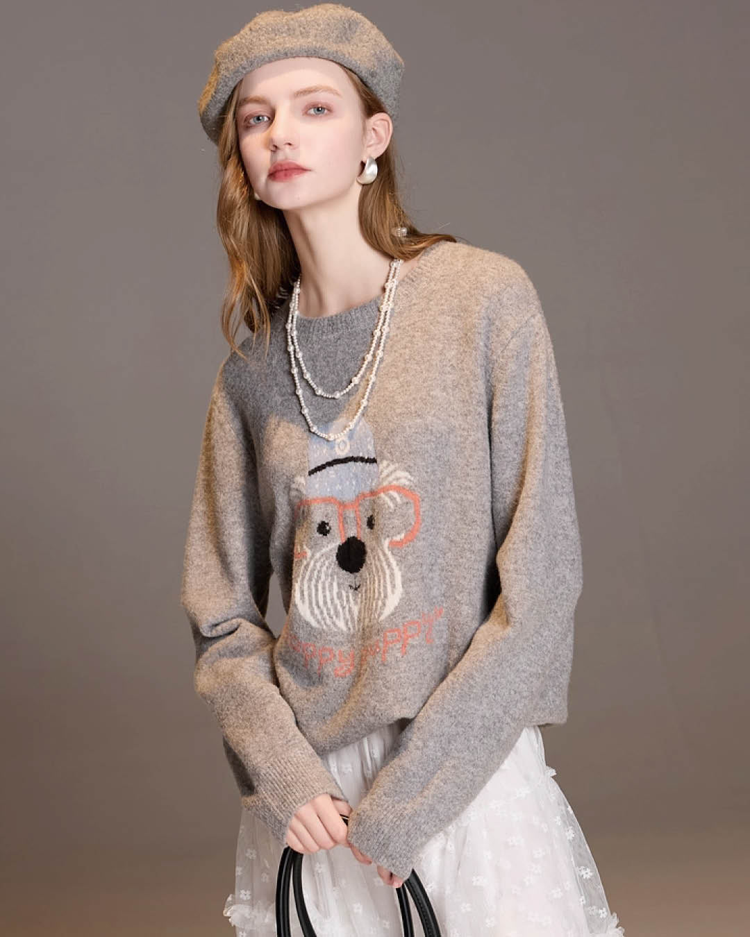 Embroidered Puppy Knit Sweater