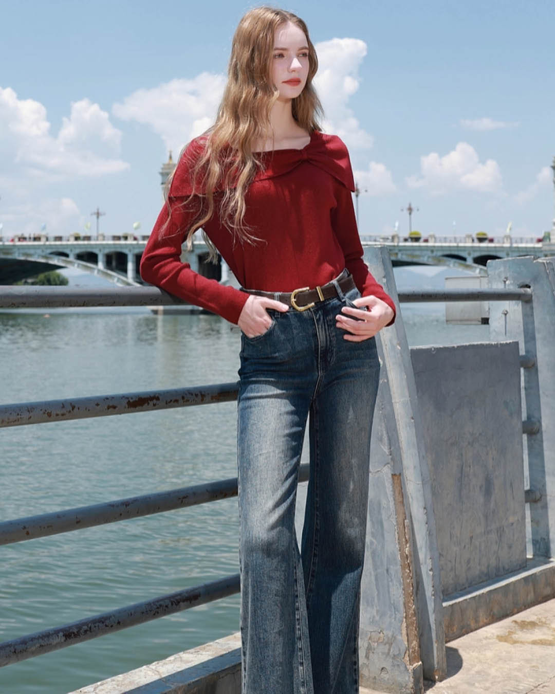 Twist Collar Rib Knit Top