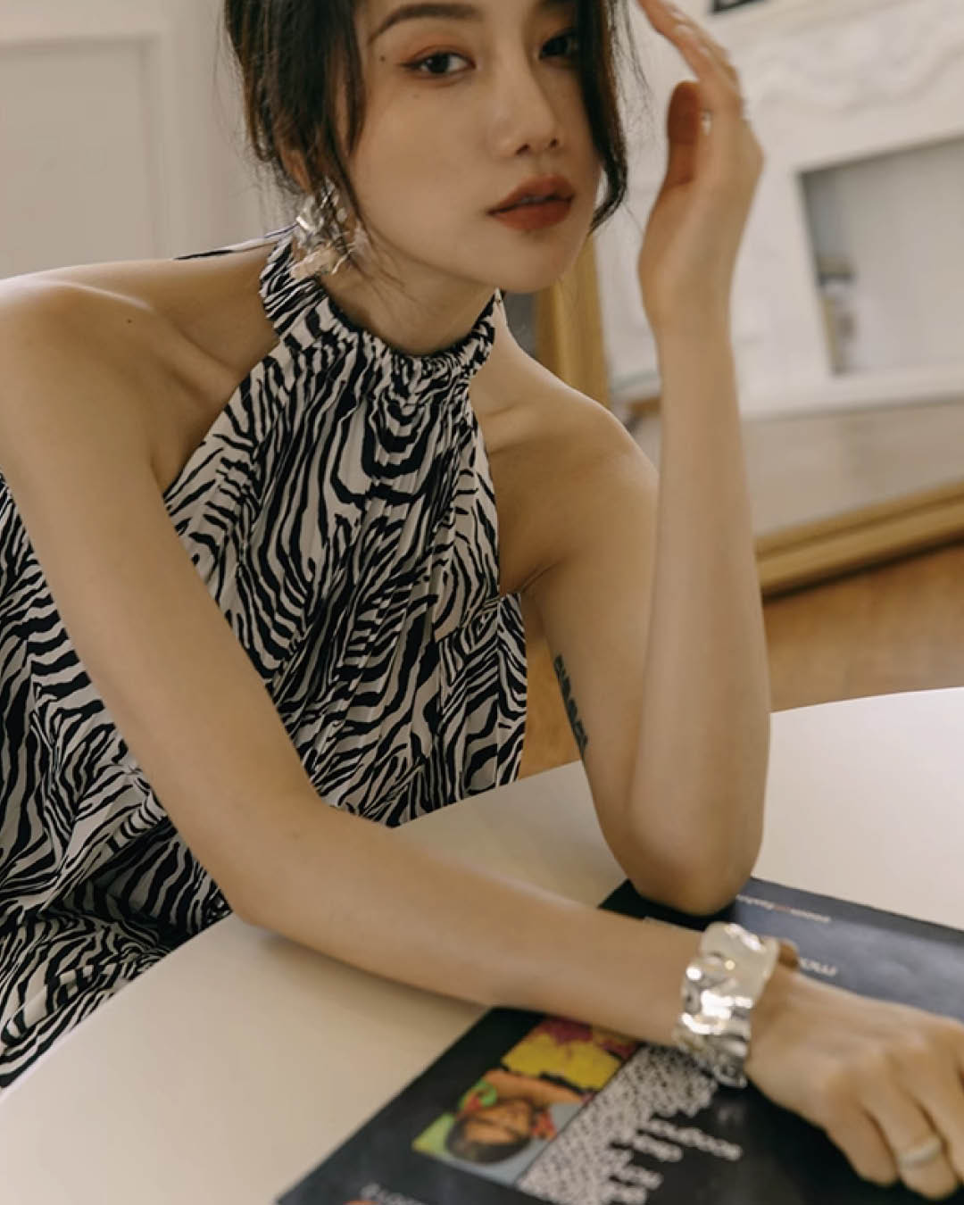 Flowing Zebra Halter Dress