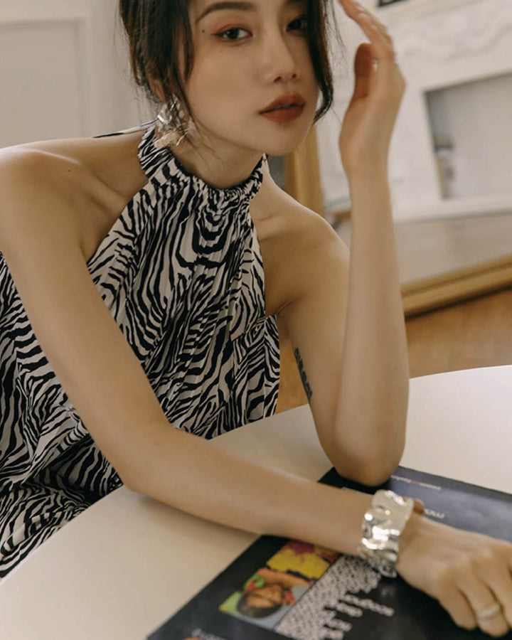 Flowing Zebra Halter Dress