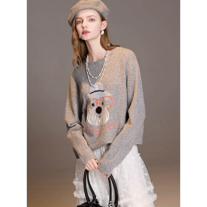 Embroidered Puppy Knit Sweater