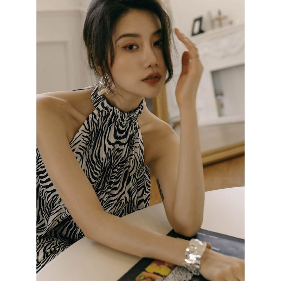 Flowing Zebra Halter Dress