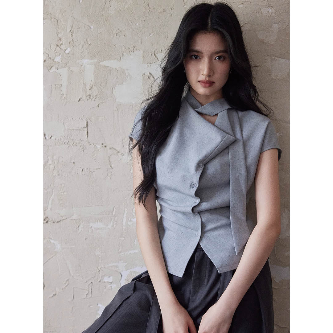 Asymmetric Neck Detail Blouse