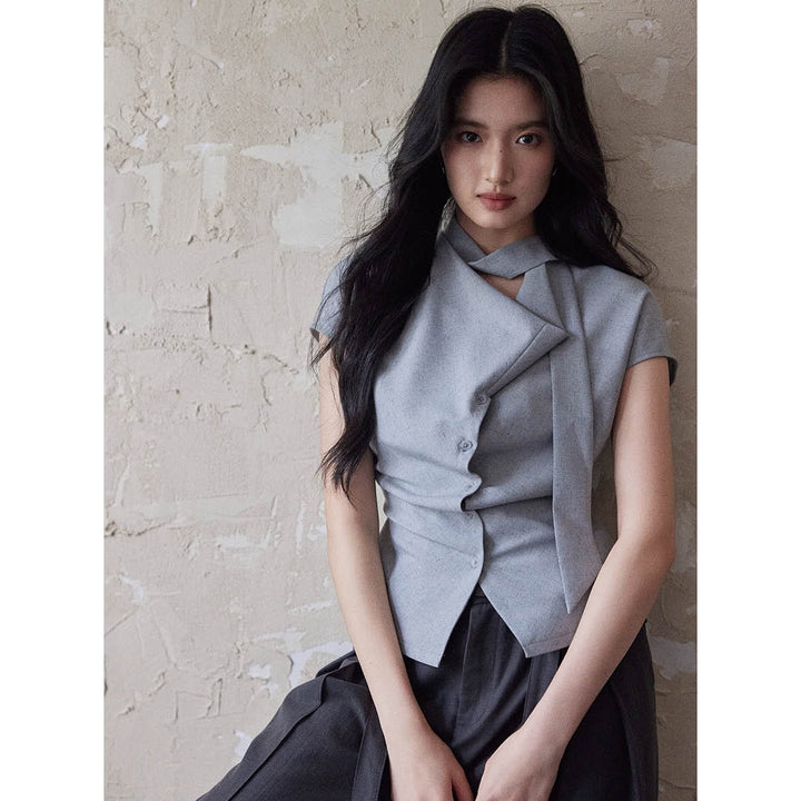 Asymmetric Neck Detail Blouse